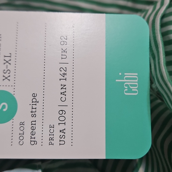 NWT CAbi Dad Shirt Green and White Striped Button Down Shirt - Picture 14 of 14